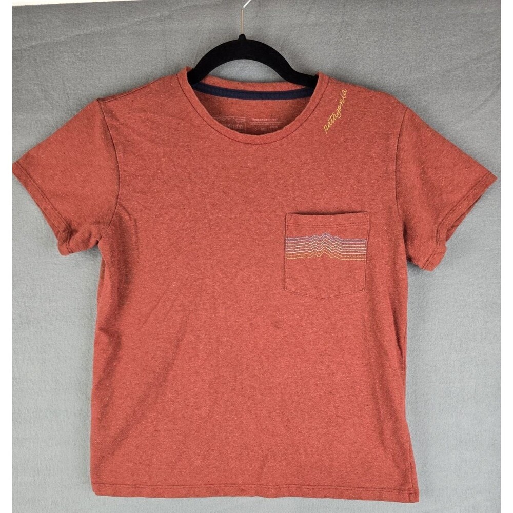 Patagonia T-Shirt Boys M Red Responsibili-Tee‎ Pocket Wave Graphic Gorpcore